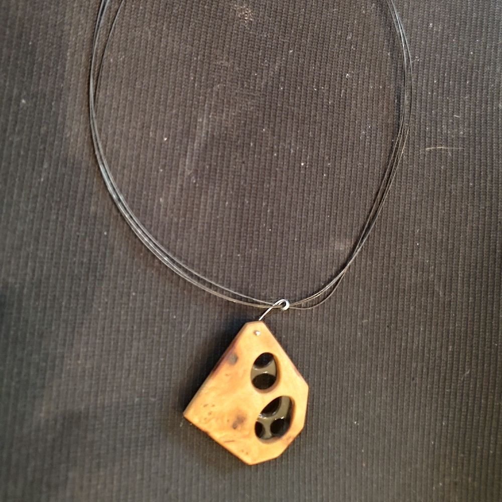 Ukrainian Custom artisan wood/black lucite necklace